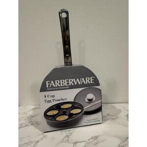 NEW Farberware Nonstick Cookware 4 Cup Egg Poacher Pan/Skillet w/Lid Easy Clean